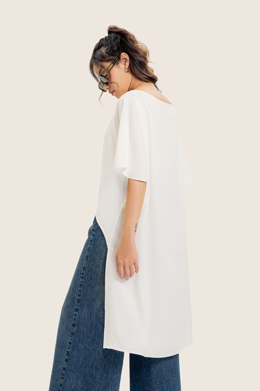  White Batwing High-low Top 