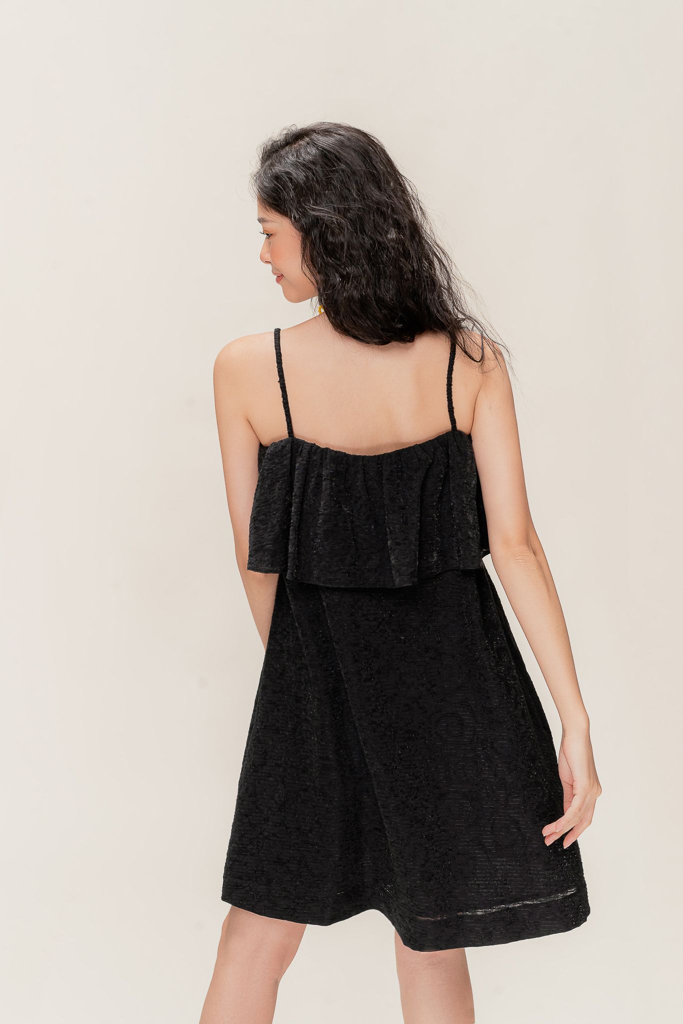  Black Ruffle Layer Mini Dress 