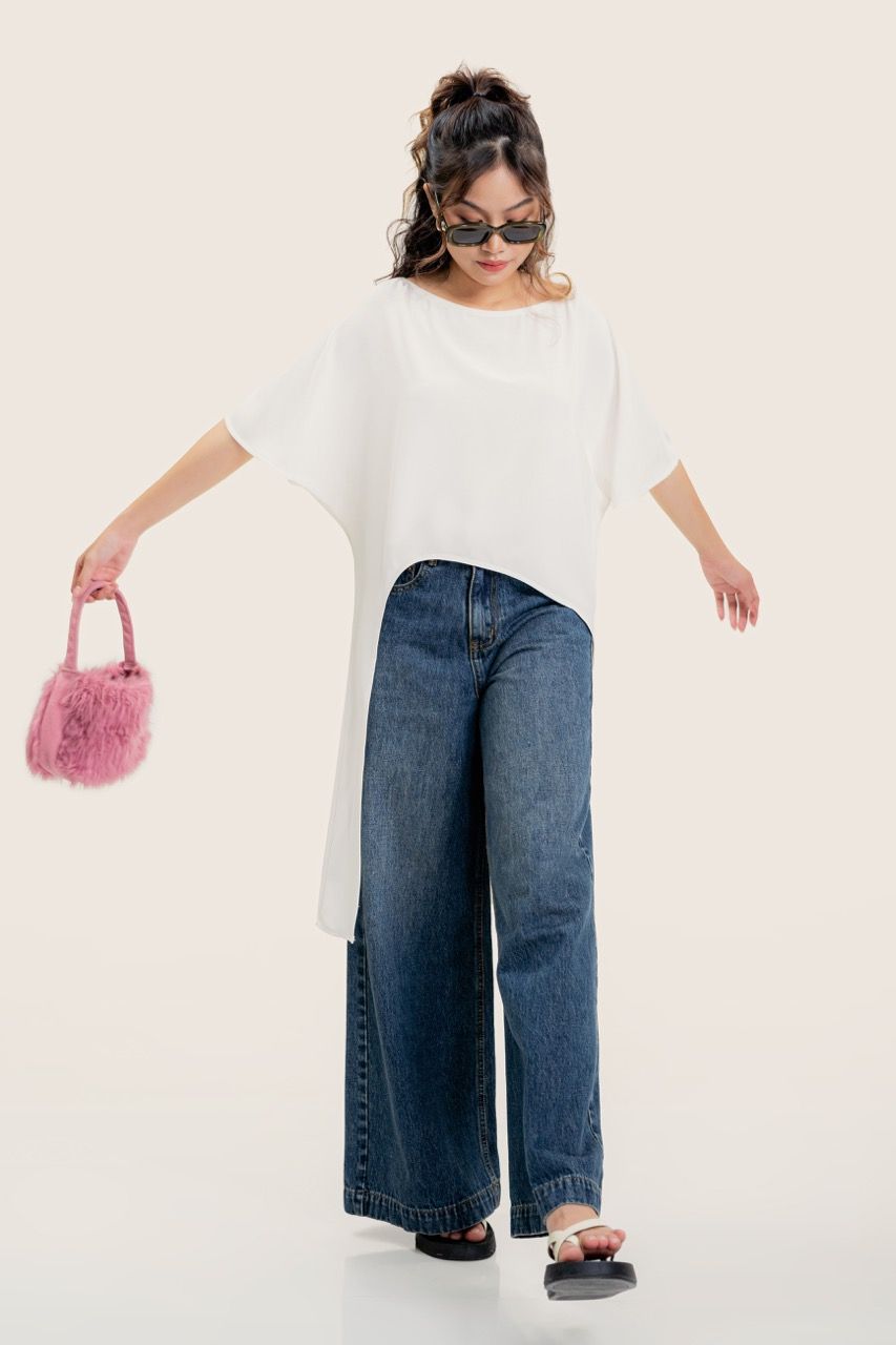  White Batwing High-low Top 