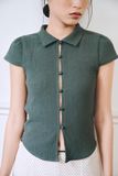  Dark Green Button-up Short Sleeve Top 