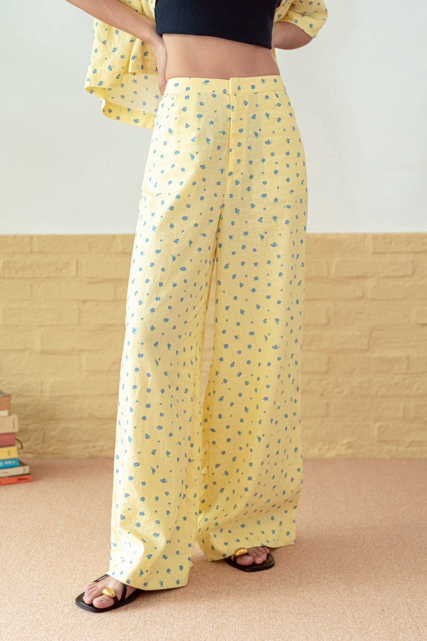  Butter Yellow Straight Leg Linen Trousers 