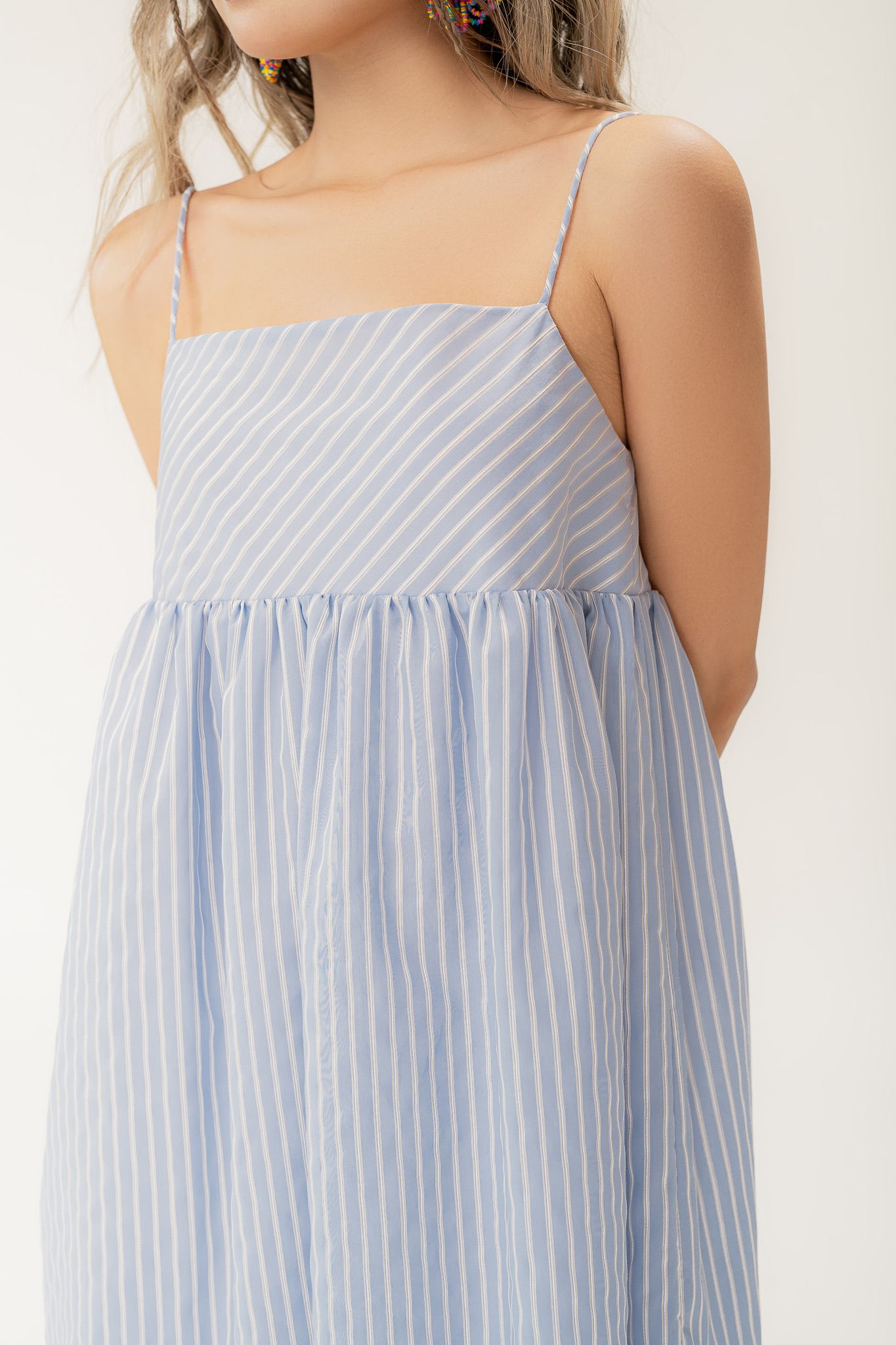  Striped Strappy Texture Midi Dress 