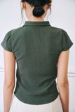  Dark Green Button-up Short Sleeve Top 