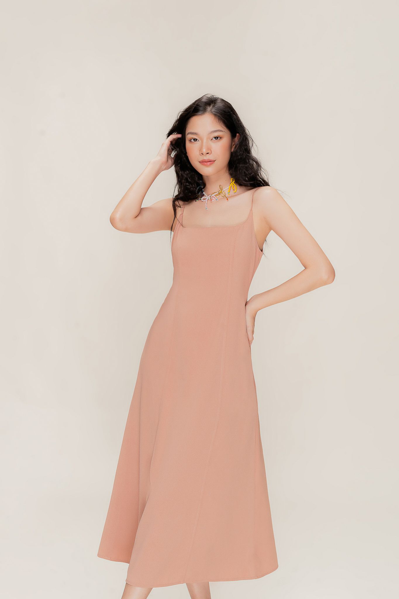  Peach Strappy Midi Dress 