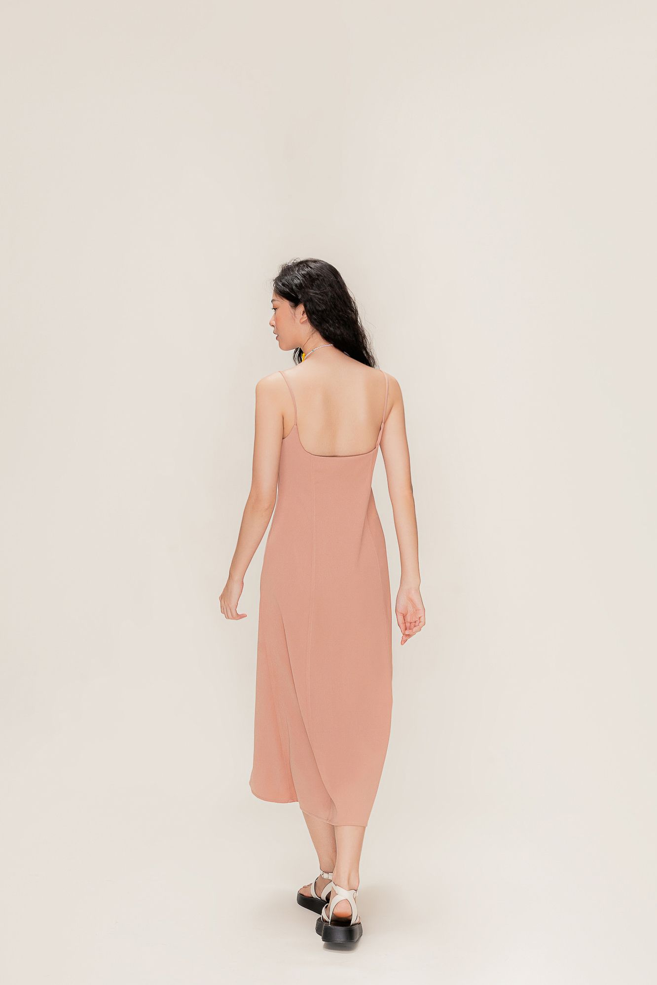  Peach Strappy Midi Dress 