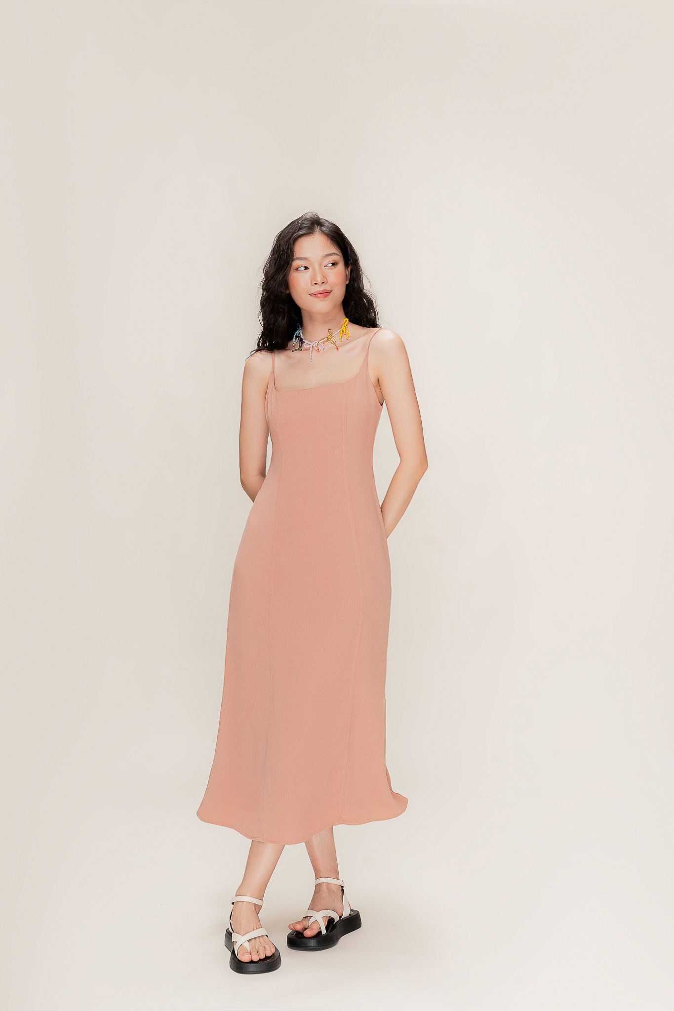  Peach Strappy Midi Dress 