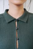  Dark Green Button-up Short Sleeve Top 
