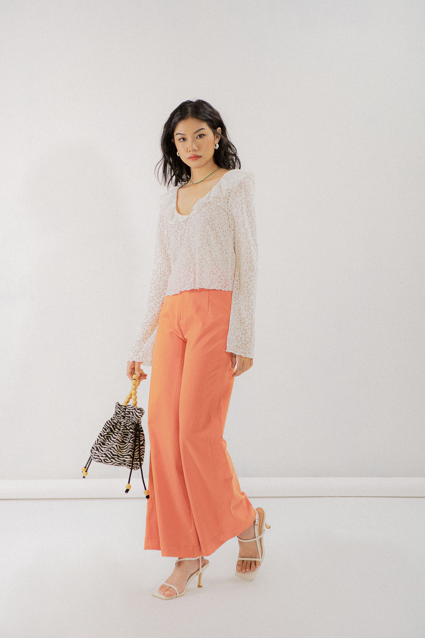  Scallop Straight Leg Trousers - Orange 