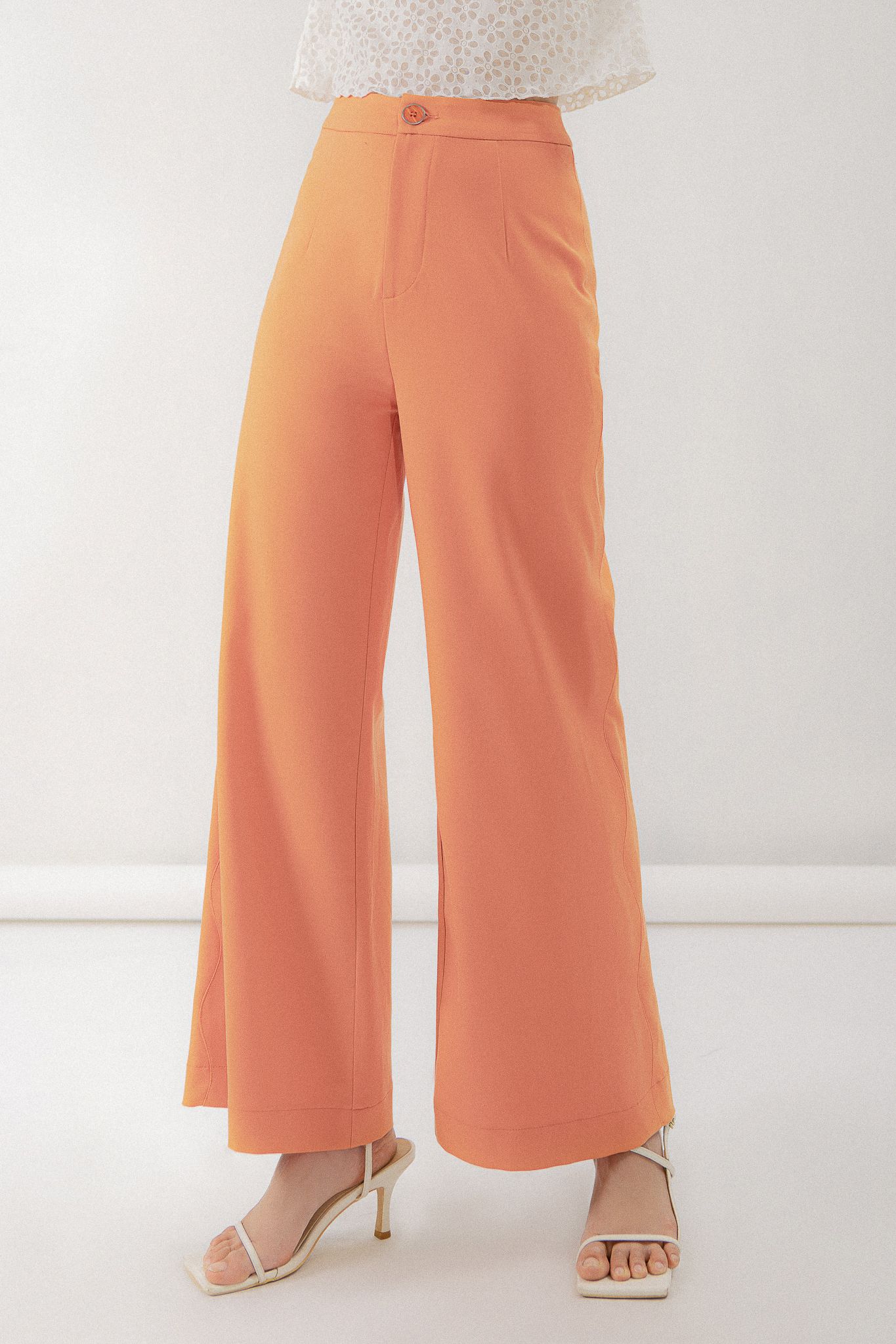  Scallop Straight Leg Trousers - Orange 