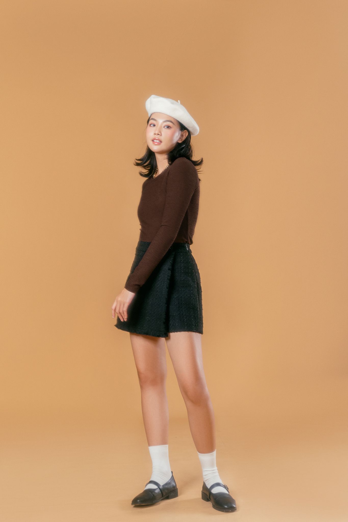  Brown Long Sleeve Jersey Top 