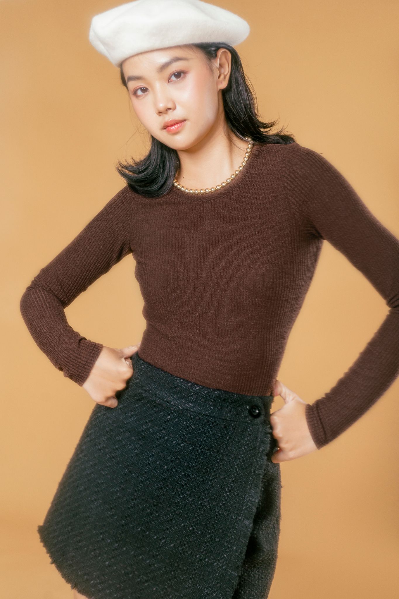  Brown Long Sleeve Jersey Top 