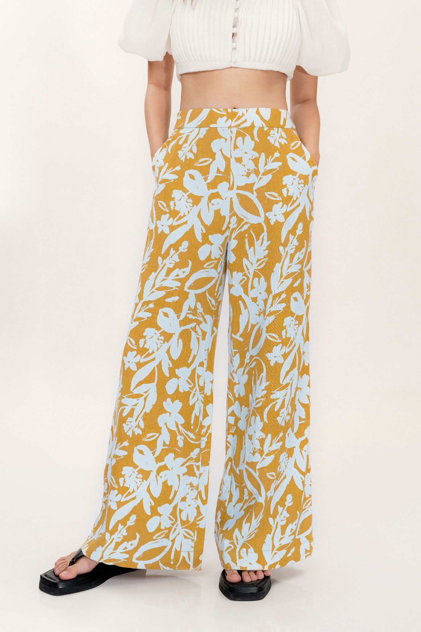  Floral Linen Wide Leg Trousers 