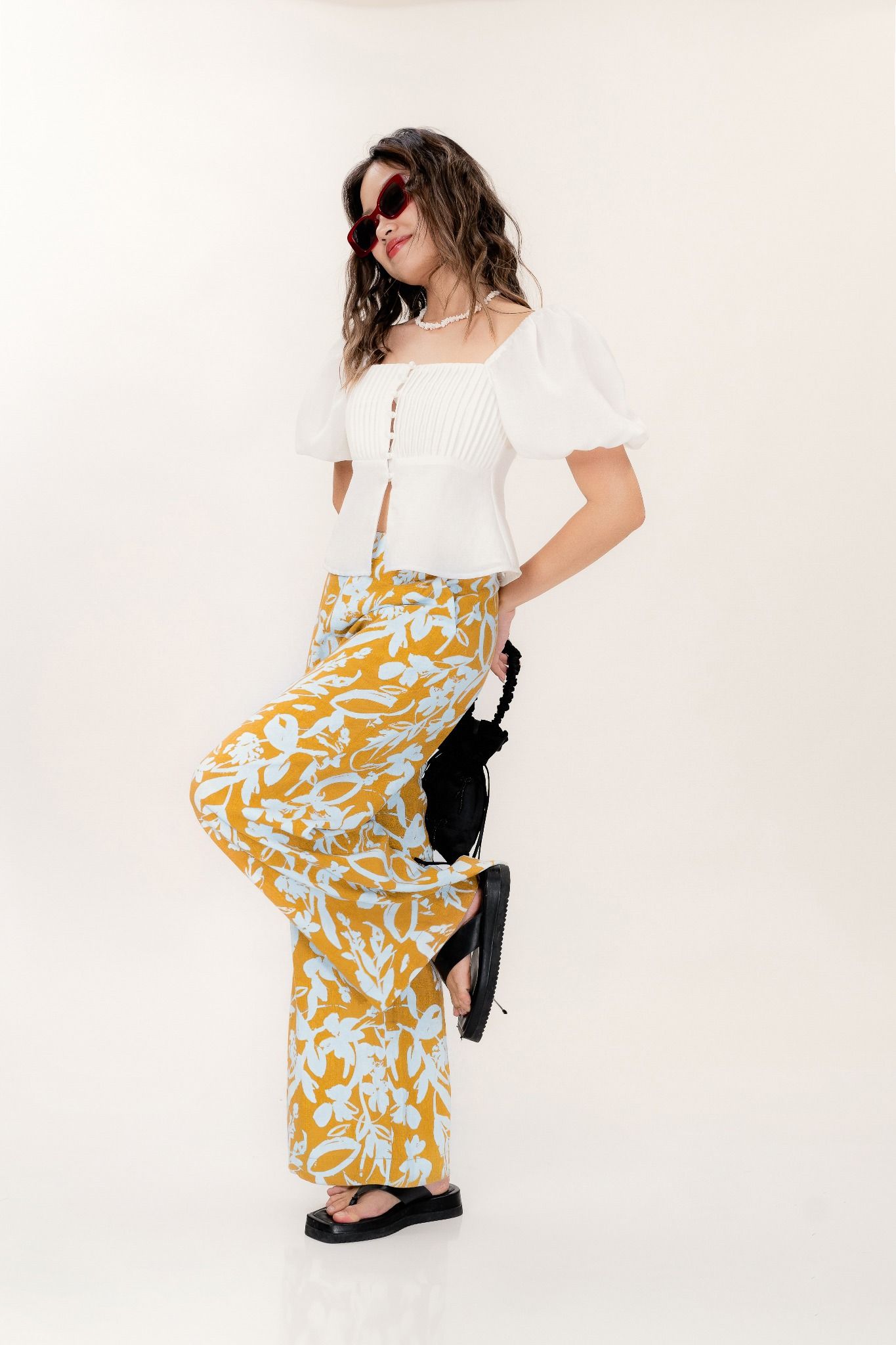  Floral Linen Wide Leg Trousers 