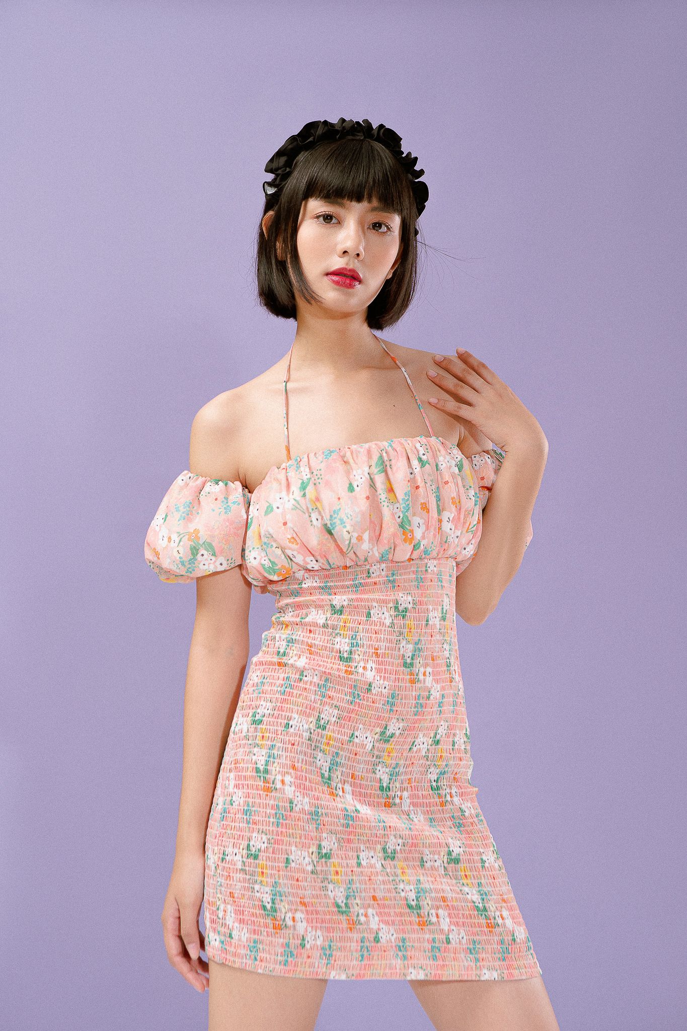  Floral Smocked Mini Dress - Pink 