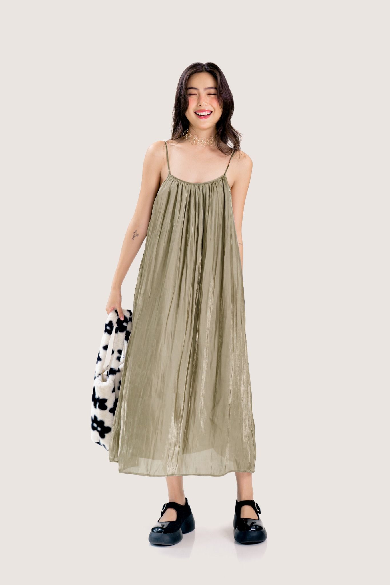 Flowy olive shop green dress