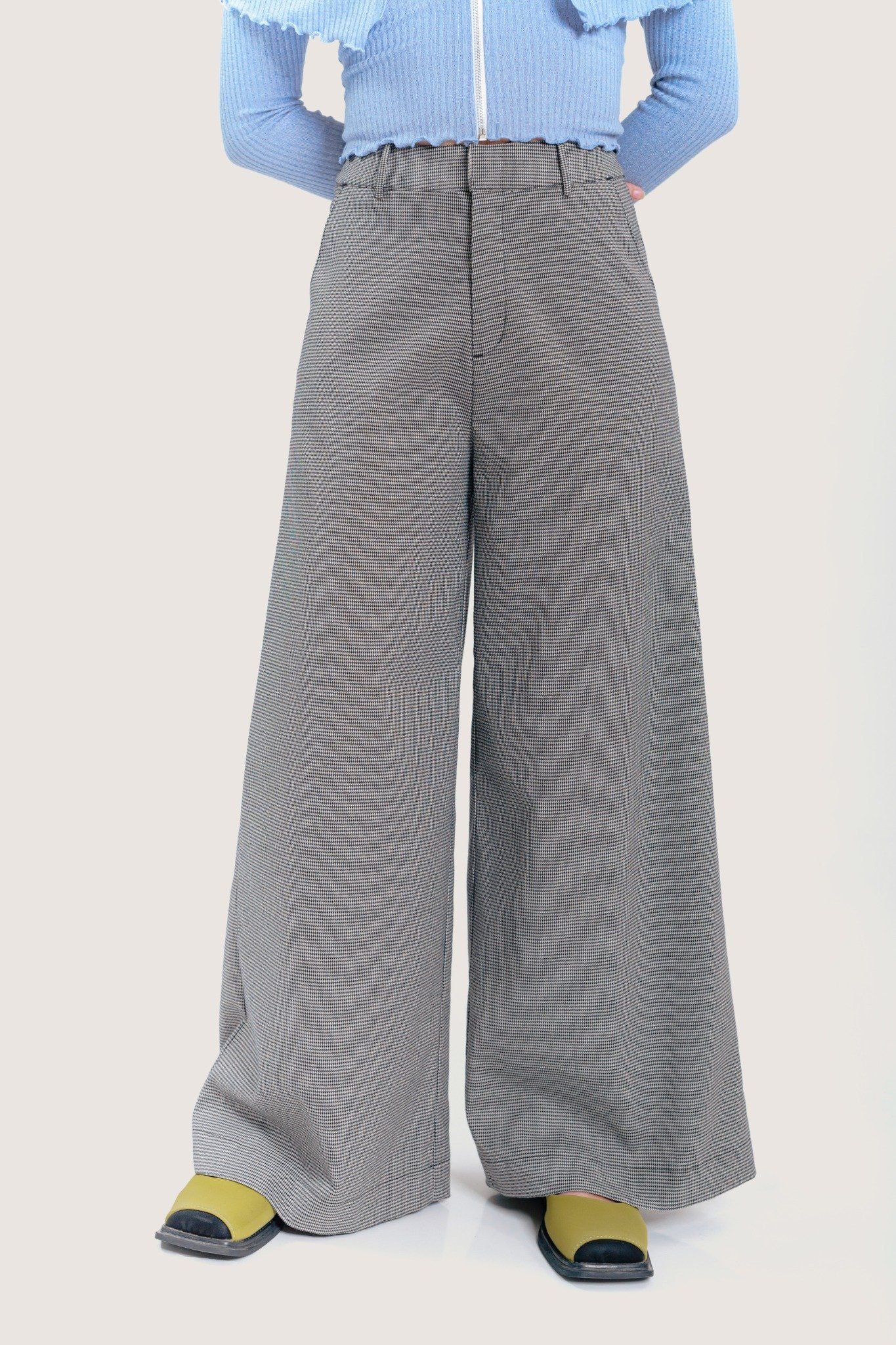  Fine Houndstooth Wide Leg Trousers 