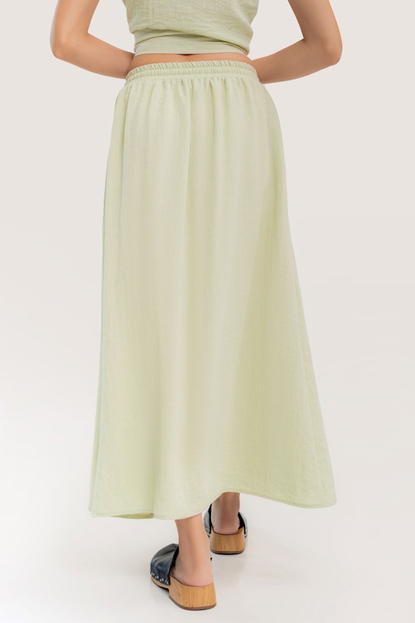  Light Green Linen Maxi Skirt 