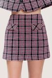  Pink Bockets Plaid Tweed Mini Skirt 