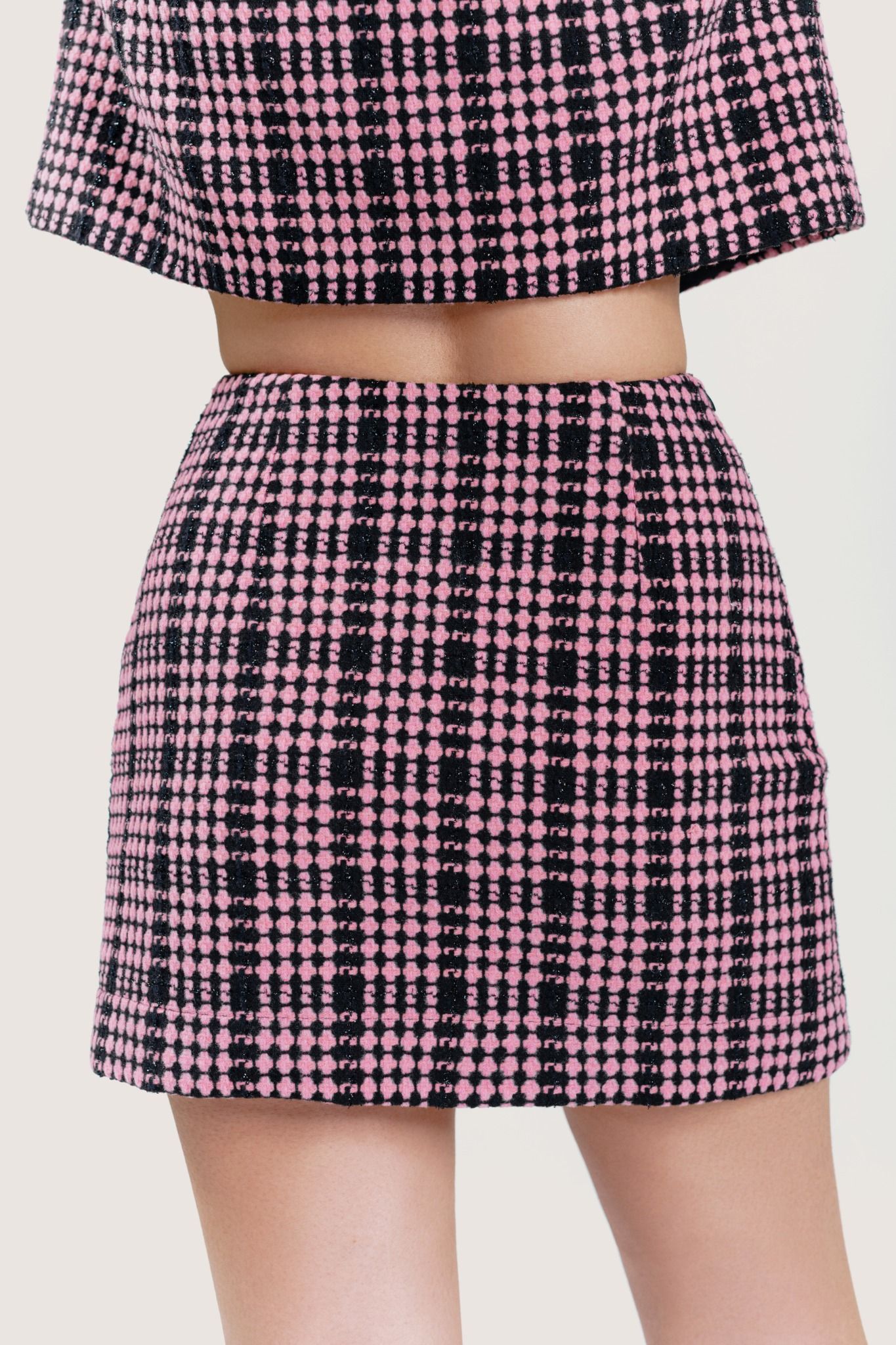  Pink Bockets Plaid Tweed Mini Skirt 