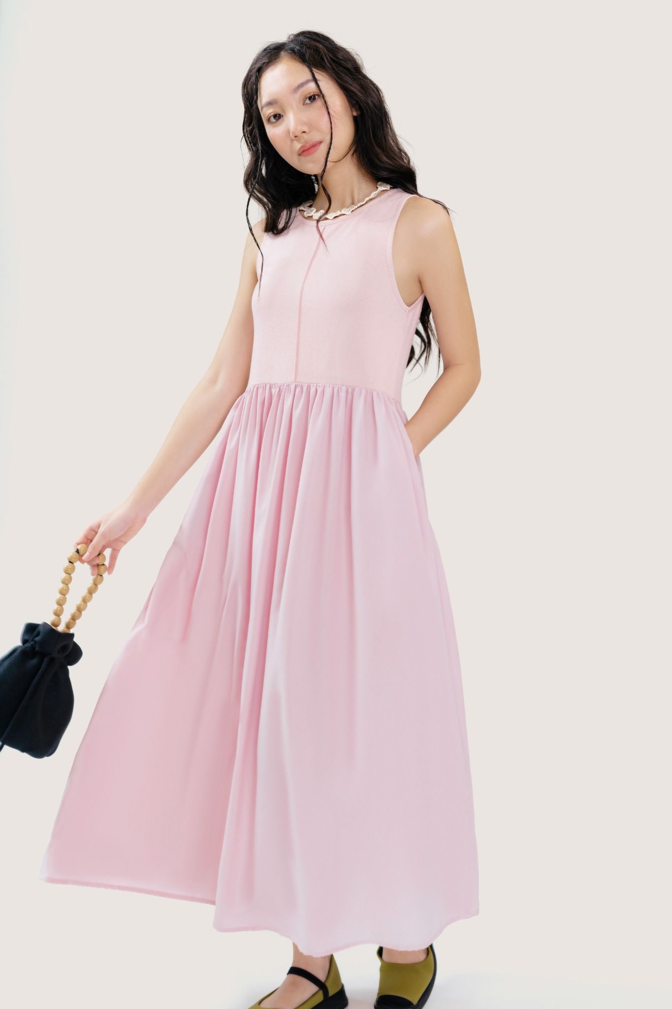  Baby Pink Sleeveless Maxi Dress 