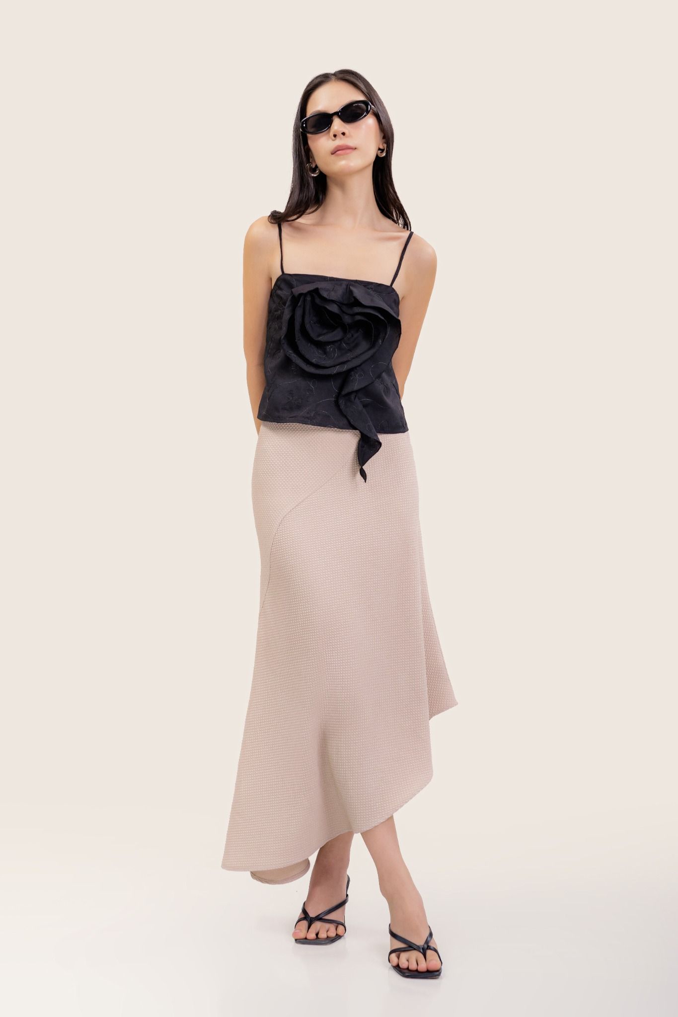  Beige Asymmetrical Jacquard Skirt 