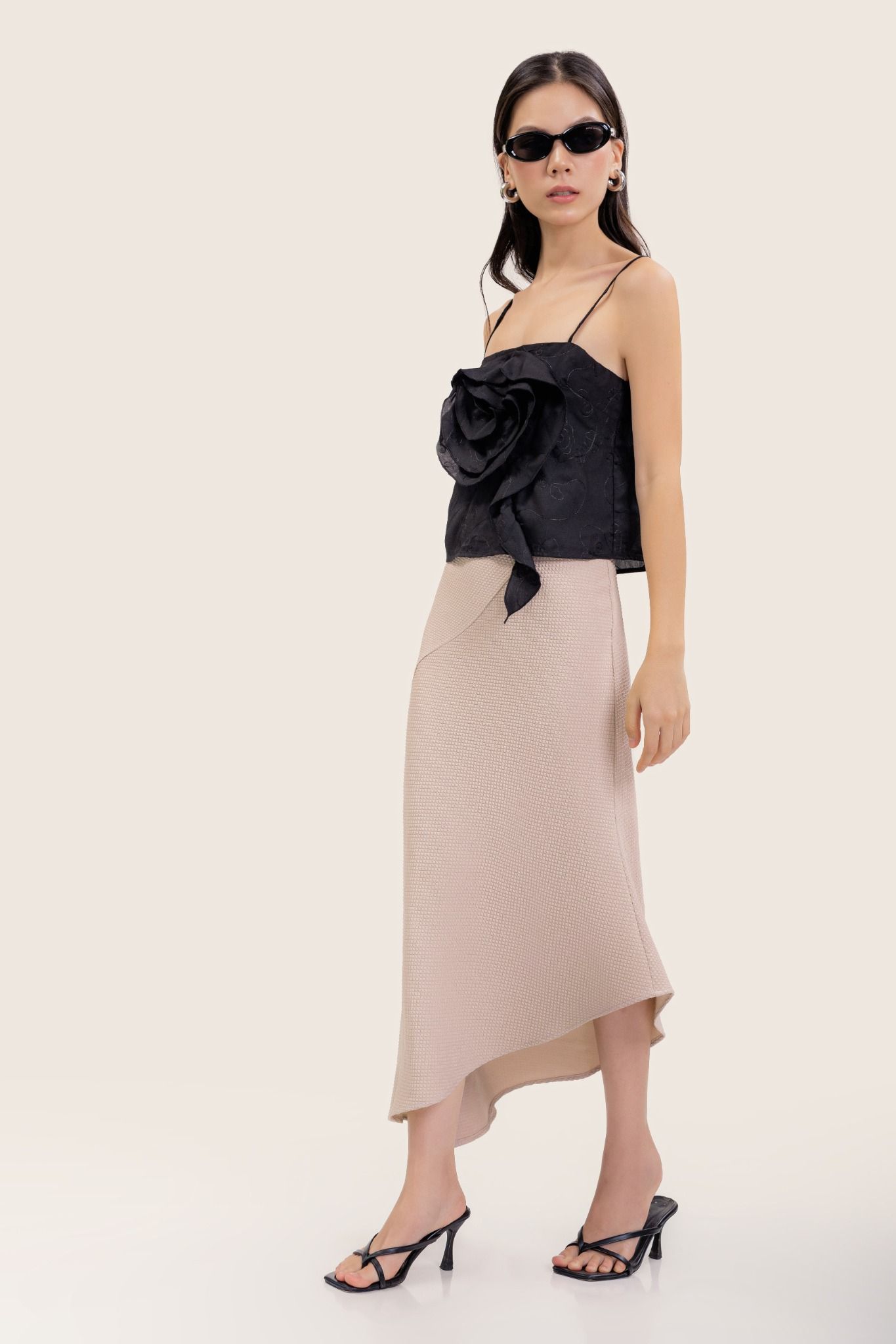  Beige Asymmetrical Jacquard Skirt 