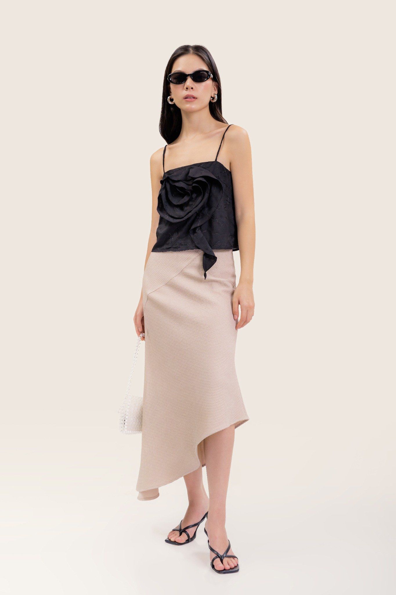  Beige Asymmetrical Jacquard Skirt 