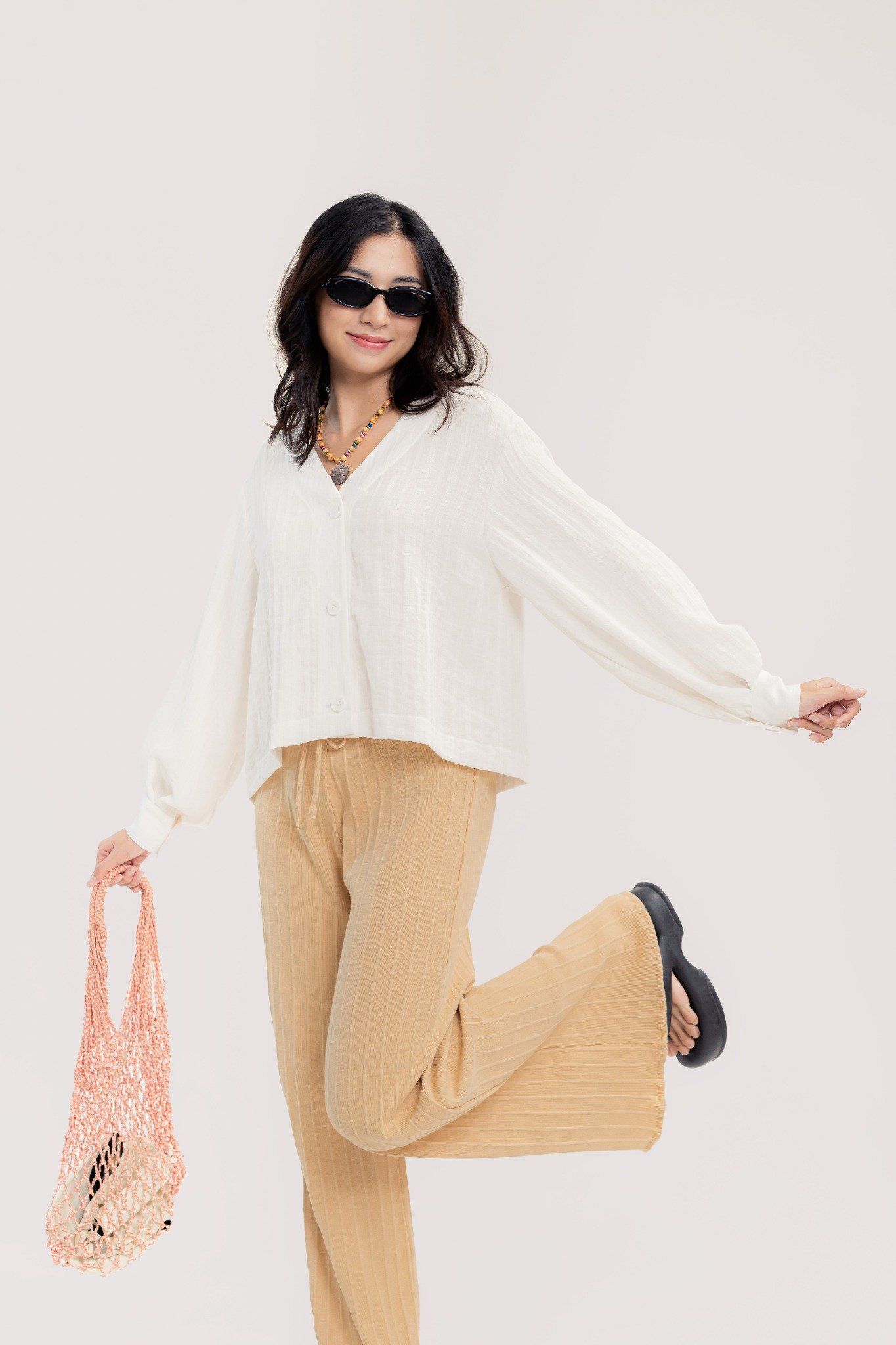  Beige Comfort Ribbed Pants 