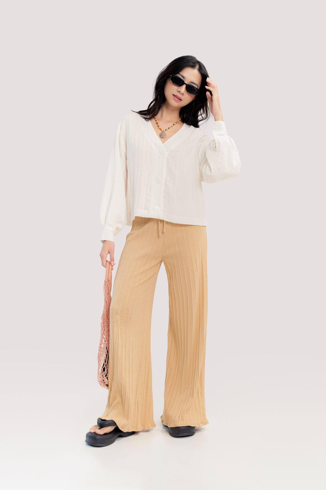  Beige Comfort Ribbed Pants 