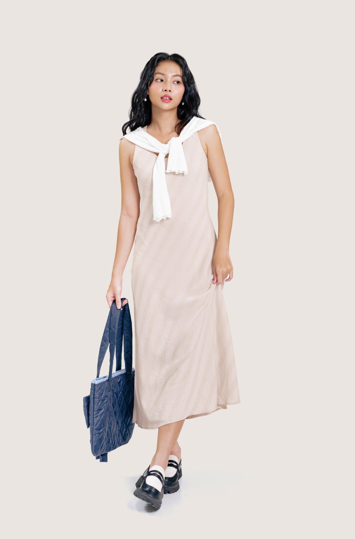  Beige Texture Relax Midi Dress 