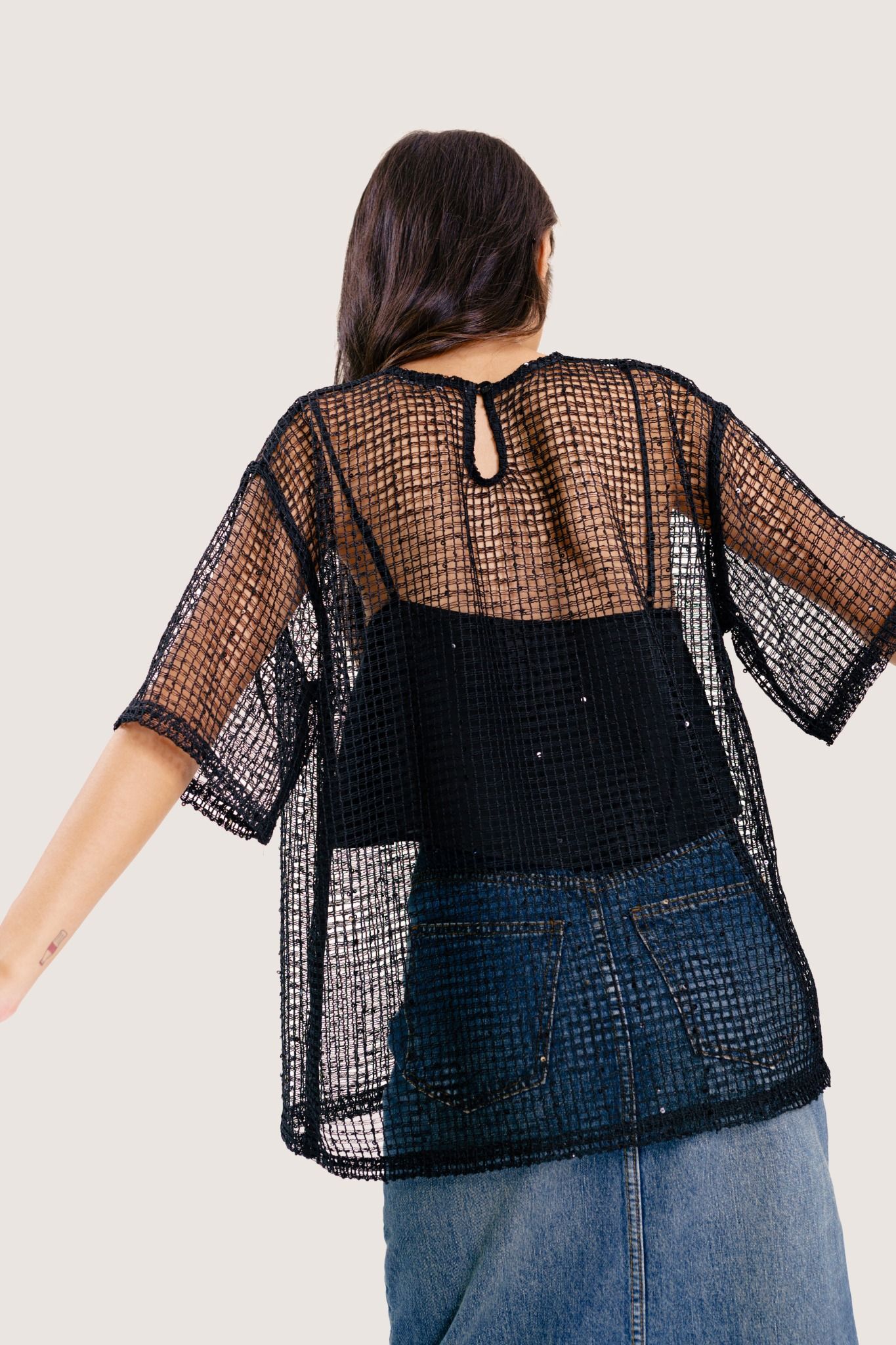  Black Layer Twinkle Crochet Top 