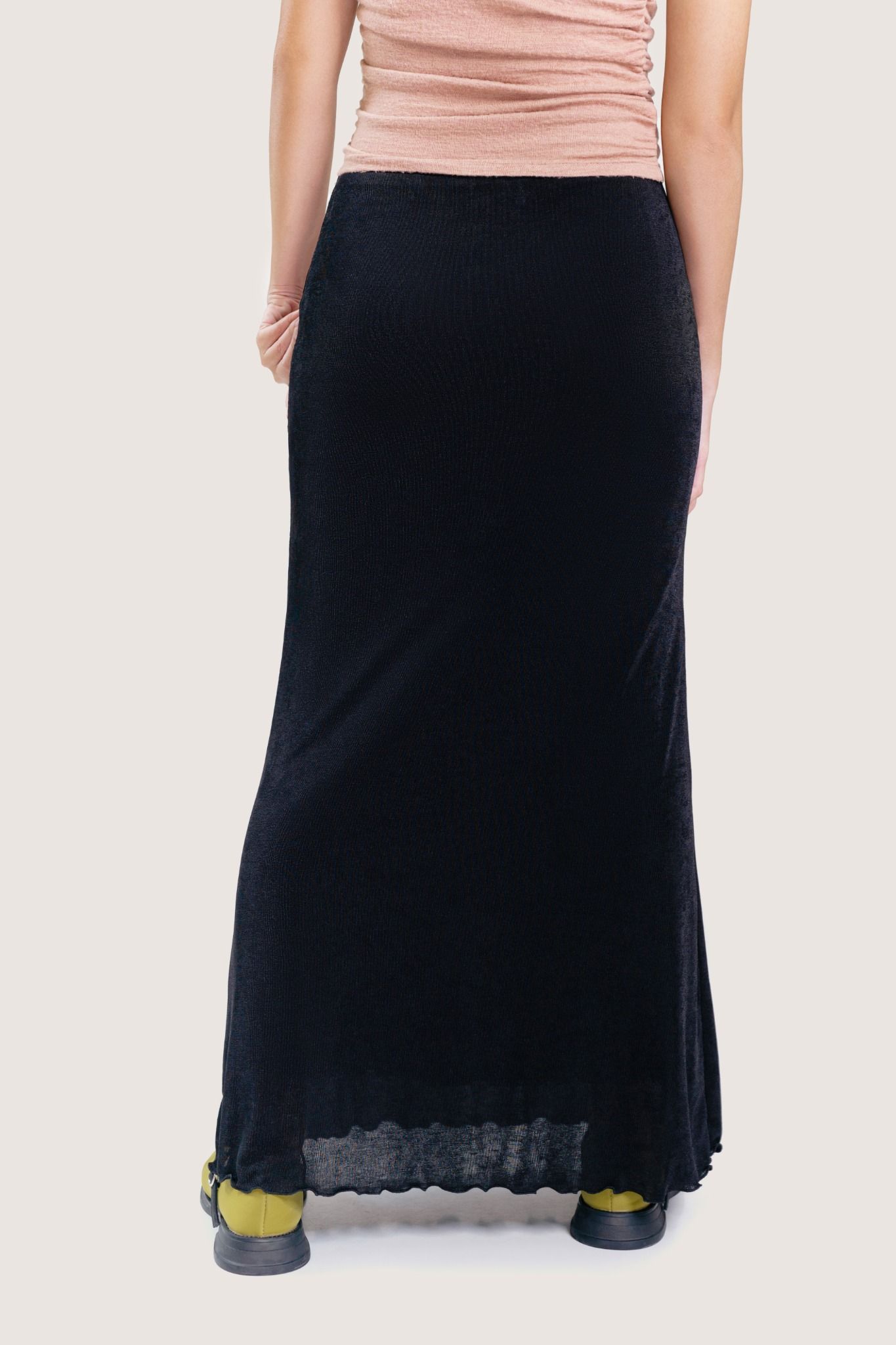  Black Lettuce Hem Flared Maxi Skirt 