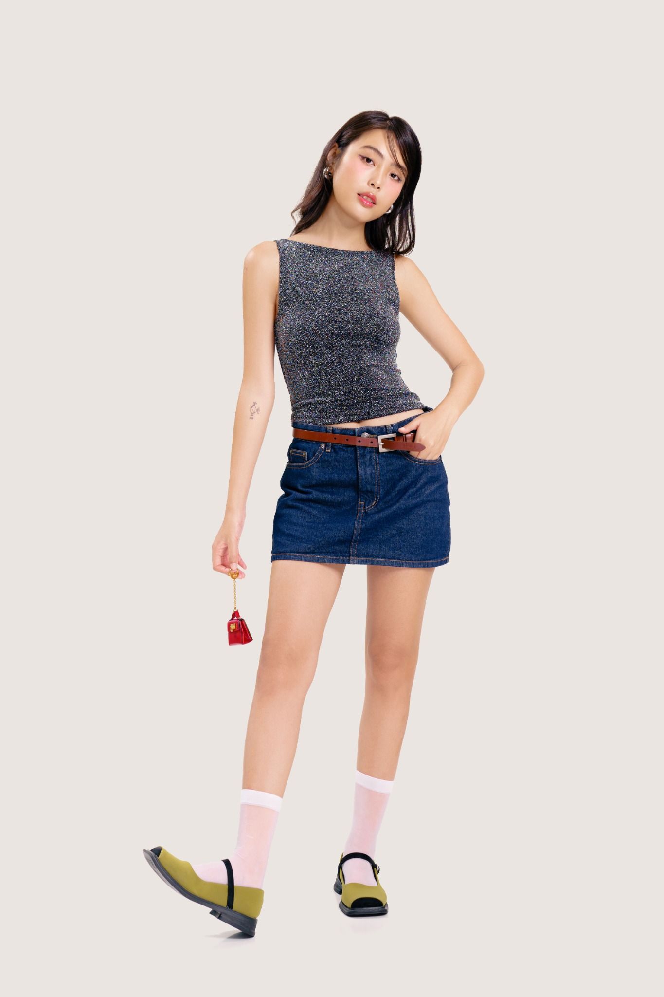 Black Open Back Metallic Láme Top LIBÉ