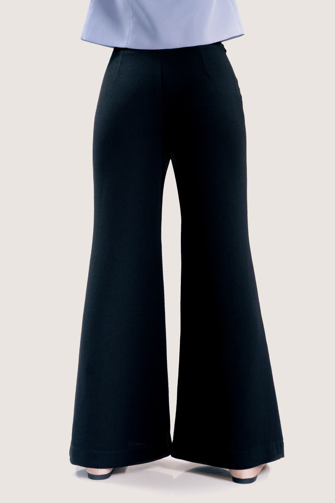  Black Strap Belt Flared Trousers 