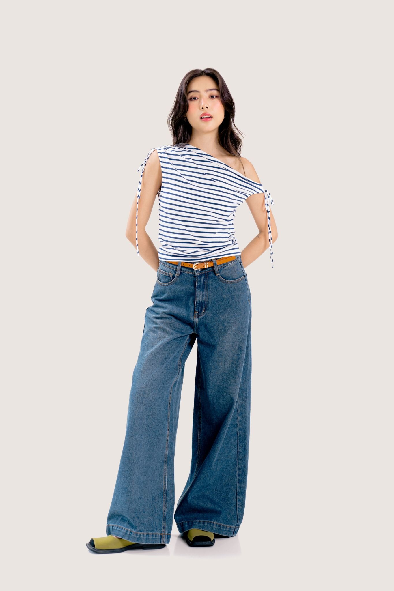  Blue High Waisted Wide Leg Jeans 