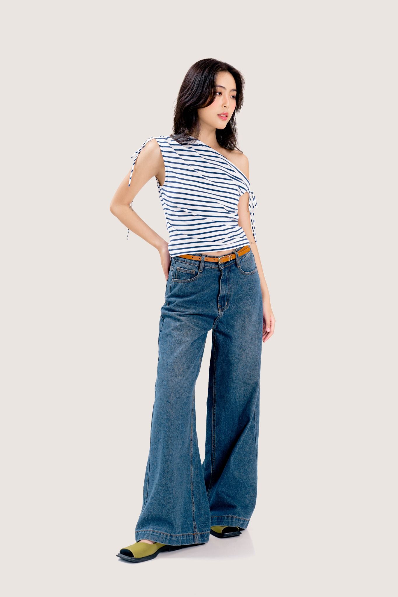  Blue High Waisted Wide Leg Jeans 