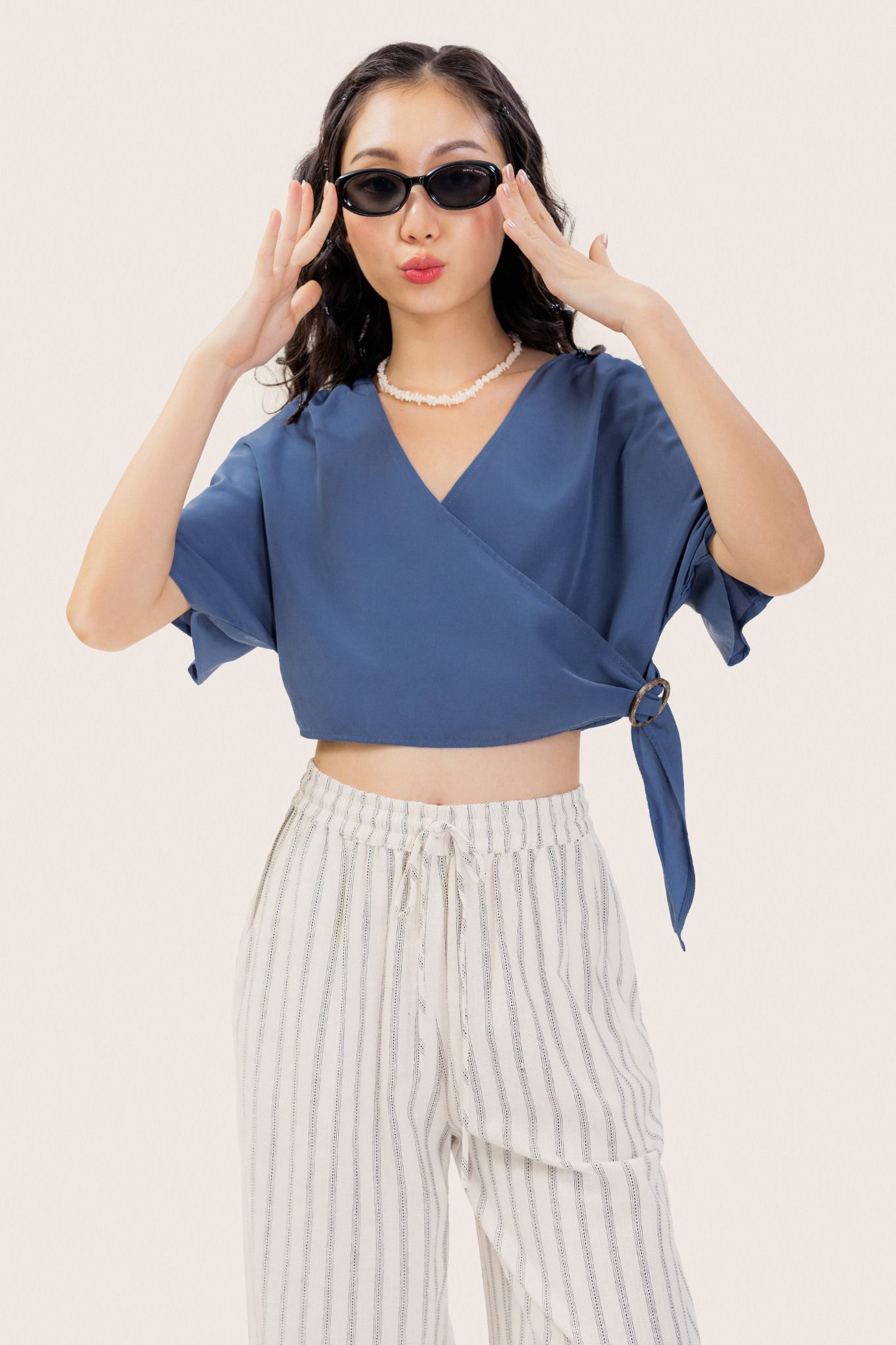 Blue Overlap Crop Top