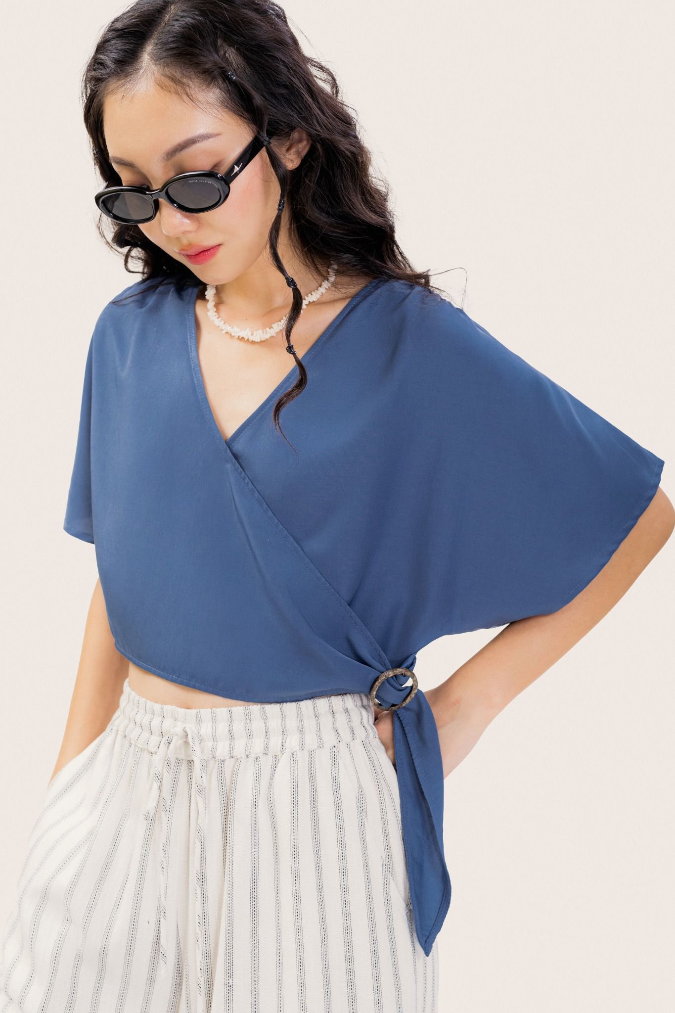 Blue Overlap Crop Top