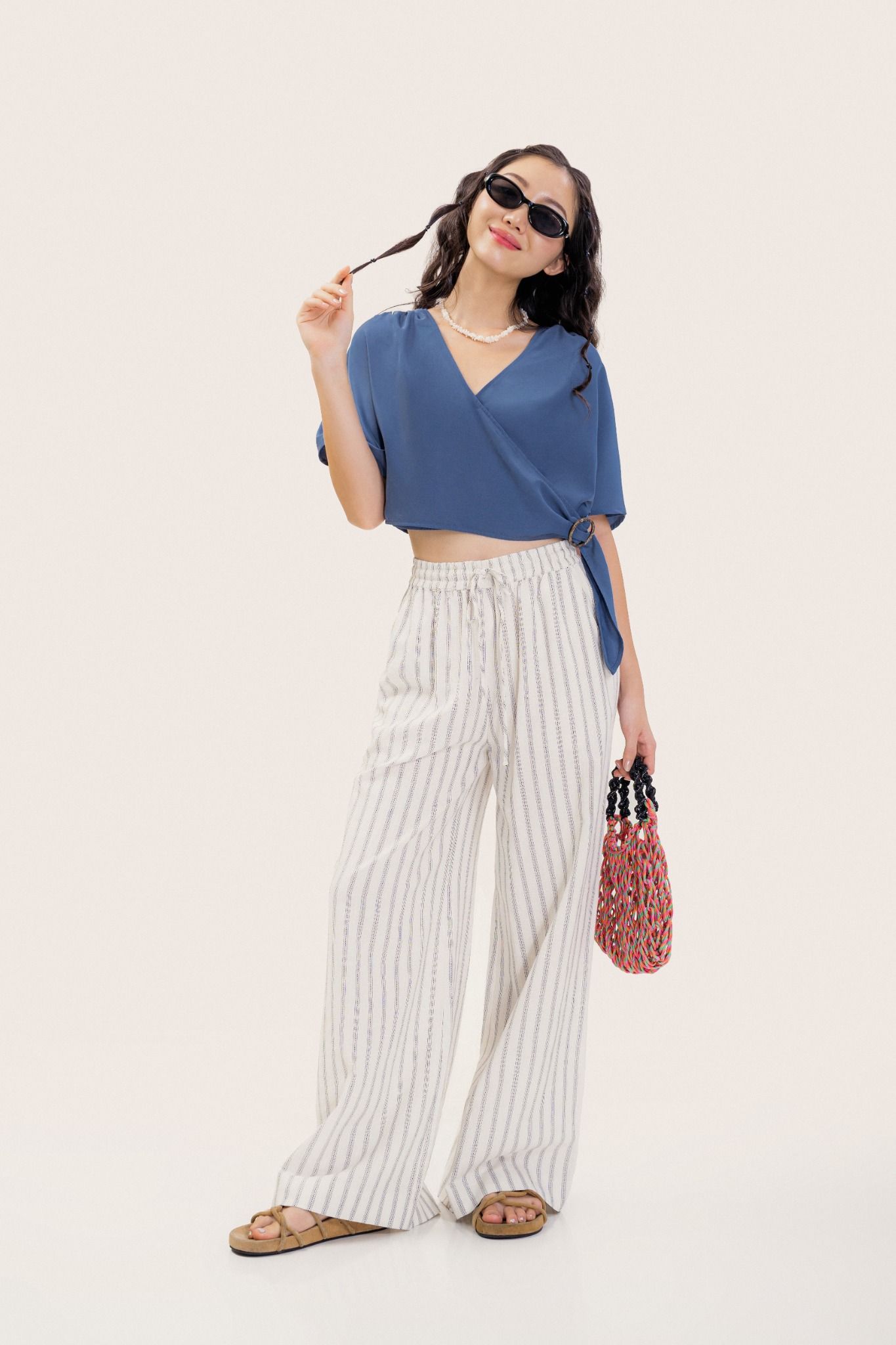  Blue Overlap Crop Top 