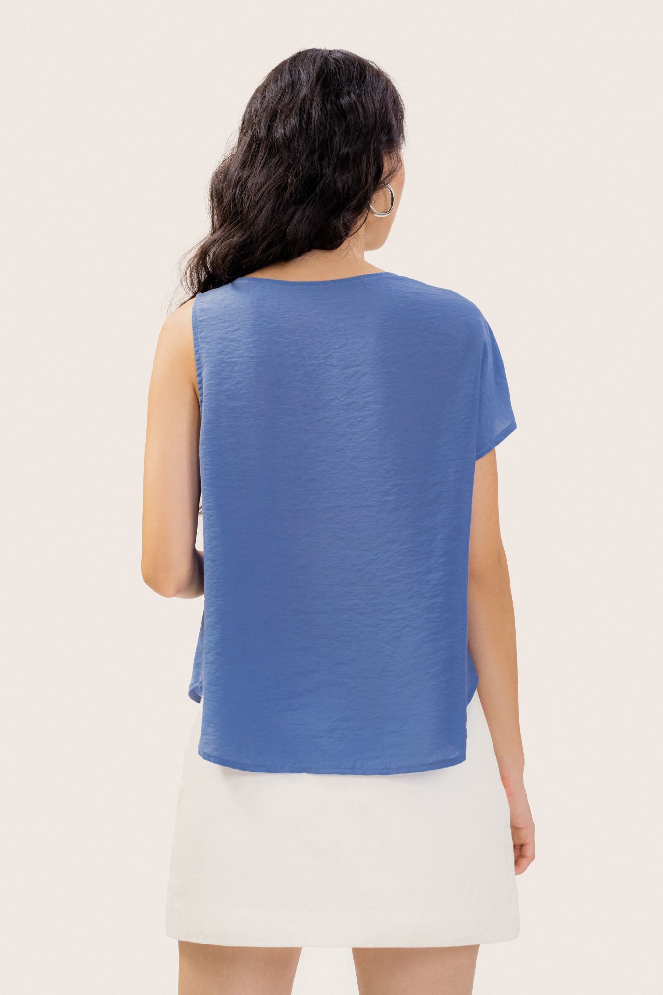  Blue Ruched Shoulder Detail Top 