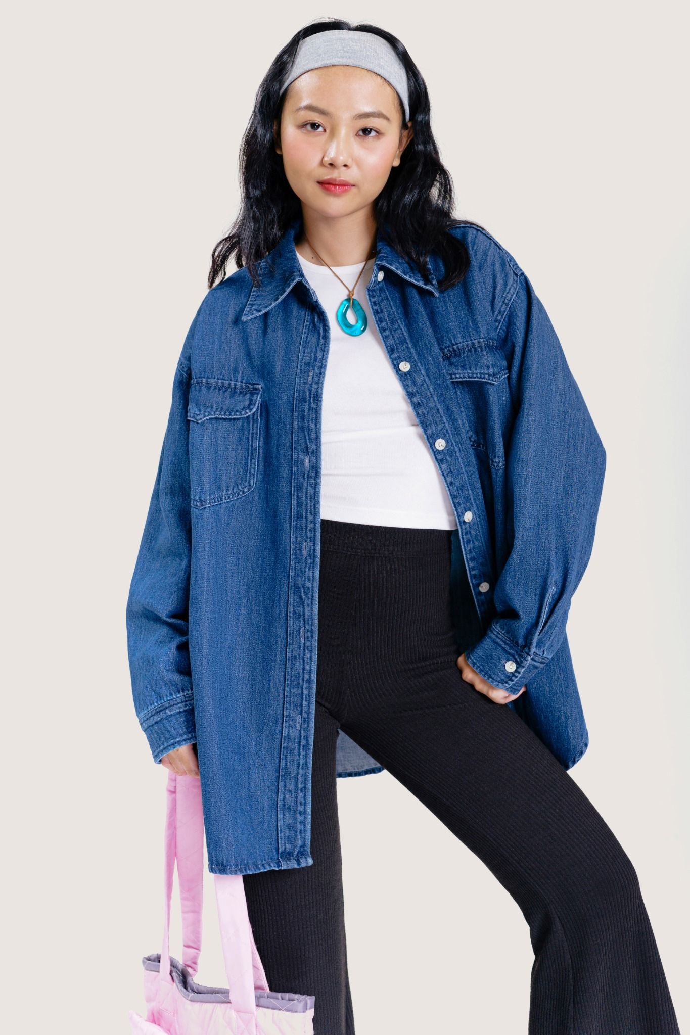  Boyfriend Medium Blue Denim Overshirt Jacket 