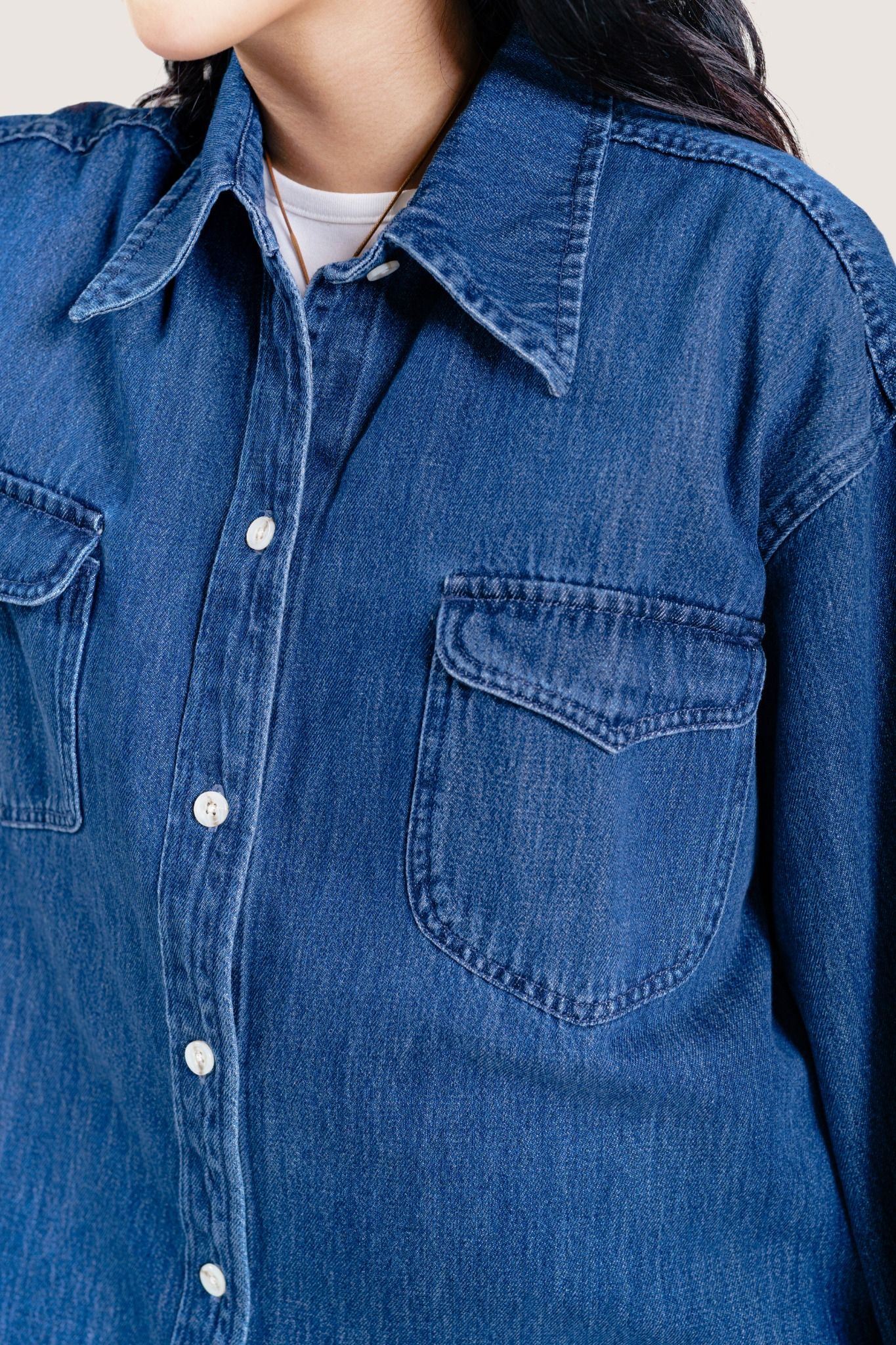  Boyfriend Medium Blue Denim Overshirt Jacket 