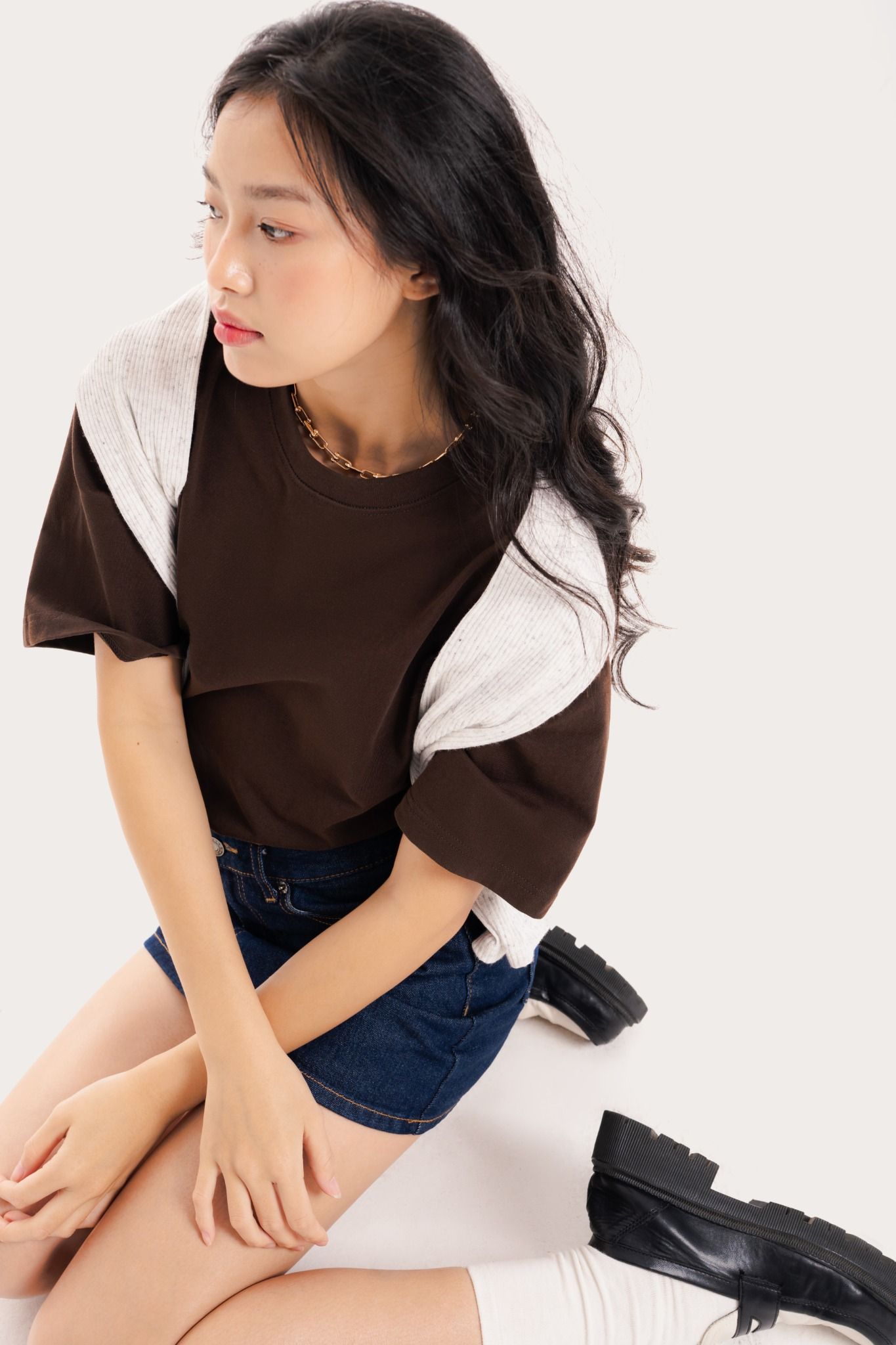  Brown Crew Neck Short Sleeve T-shirt 