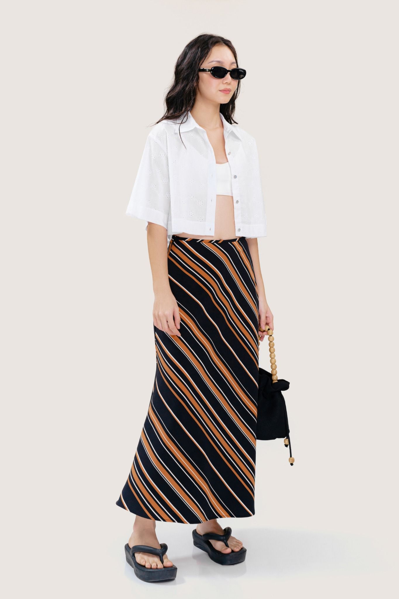  Diagonal Striped Midi Skirt 