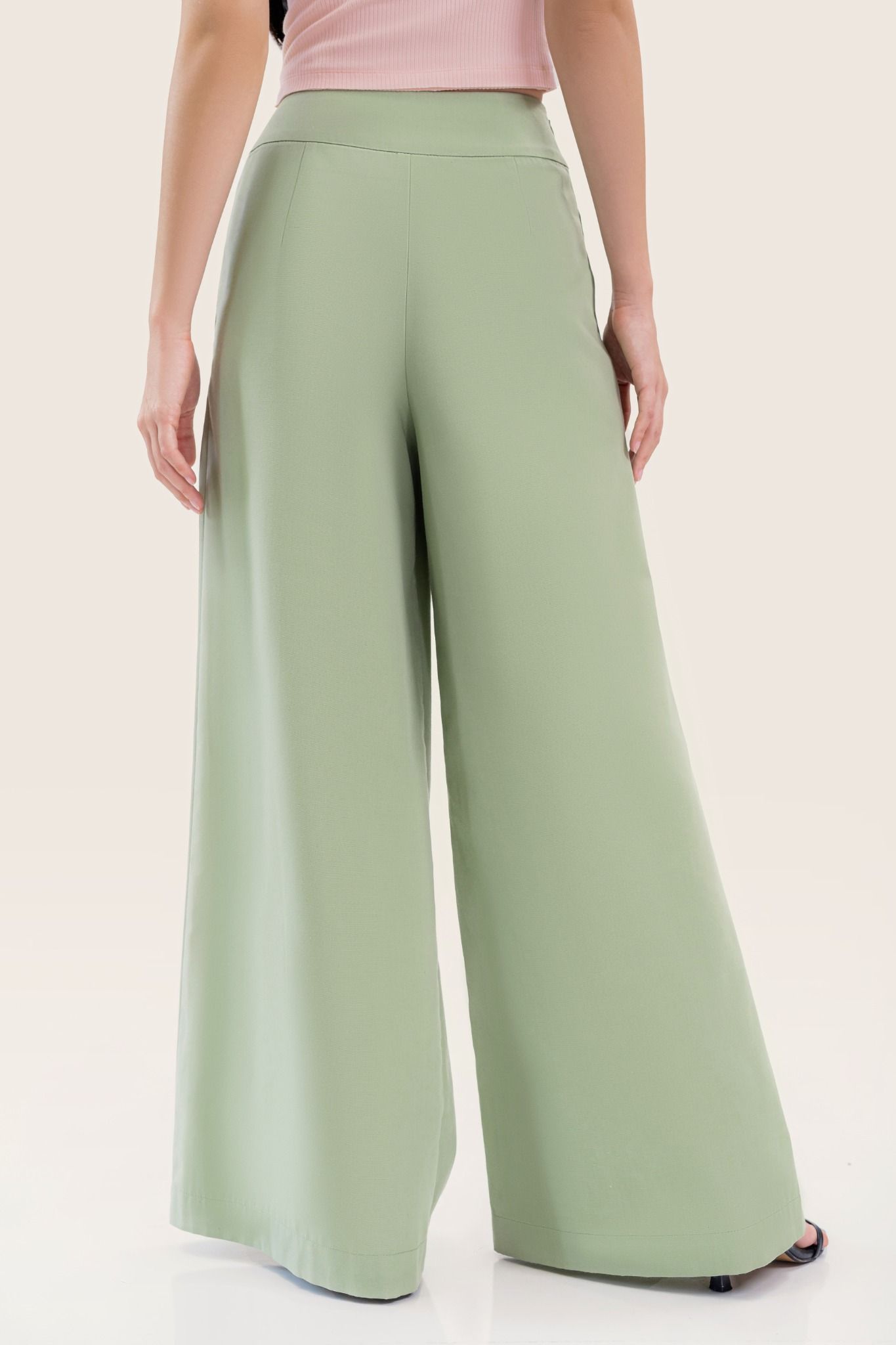  Green Pleated High Waisted Wide Leg Trousers 