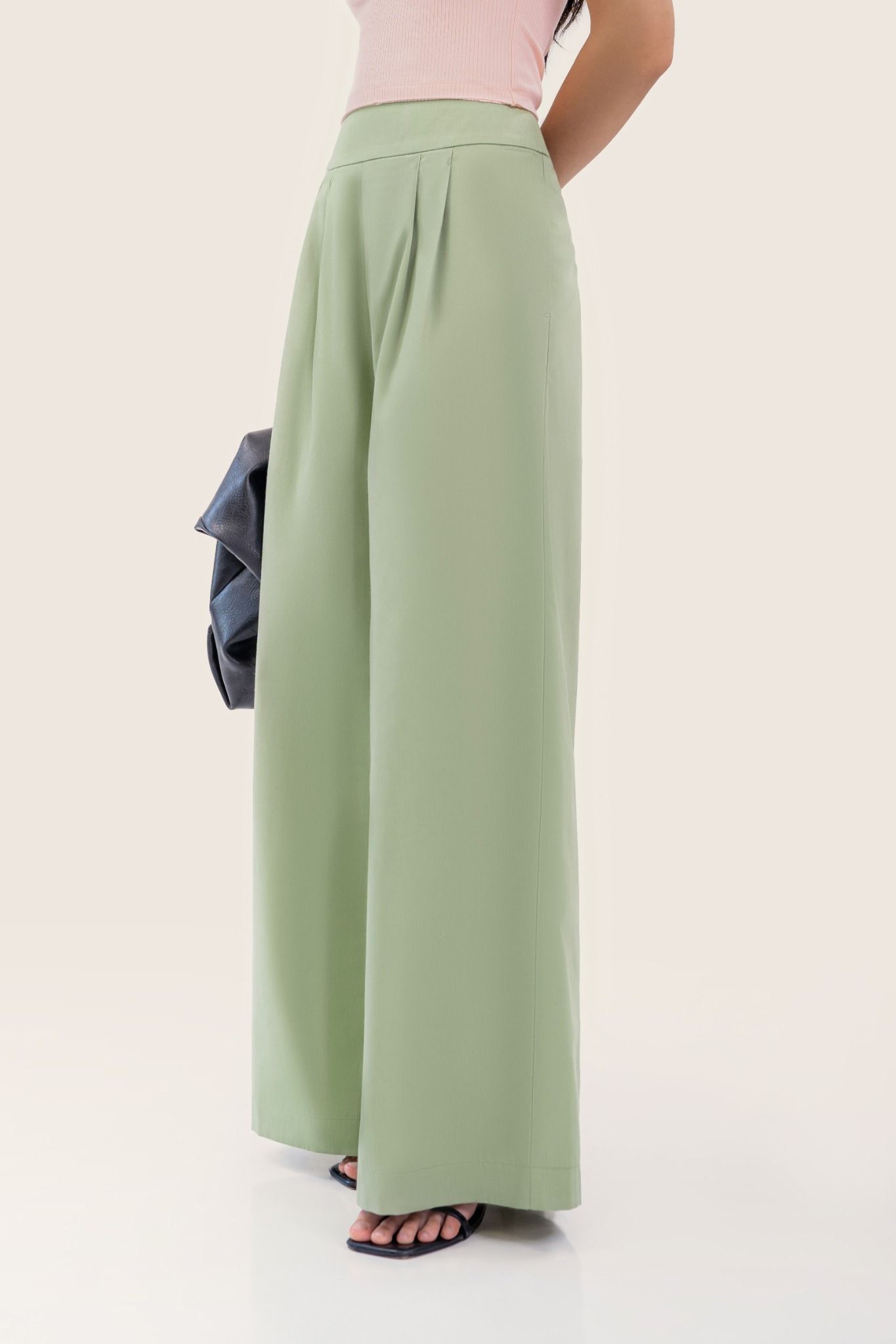  Green Pleated High Waisted Wide Leg Trousers 