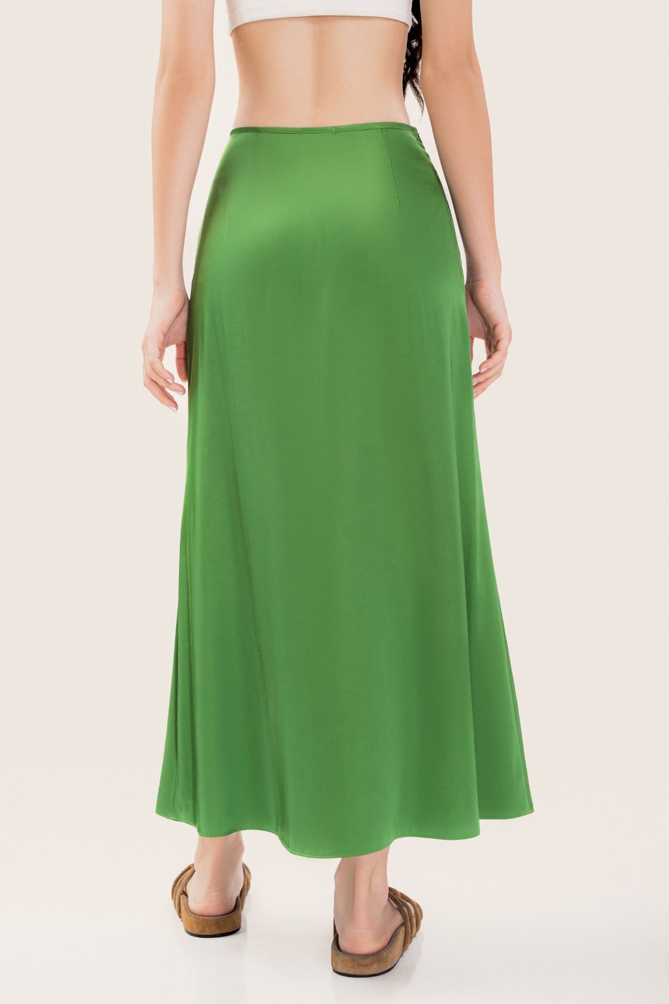  Green Silk Midi Skirt 