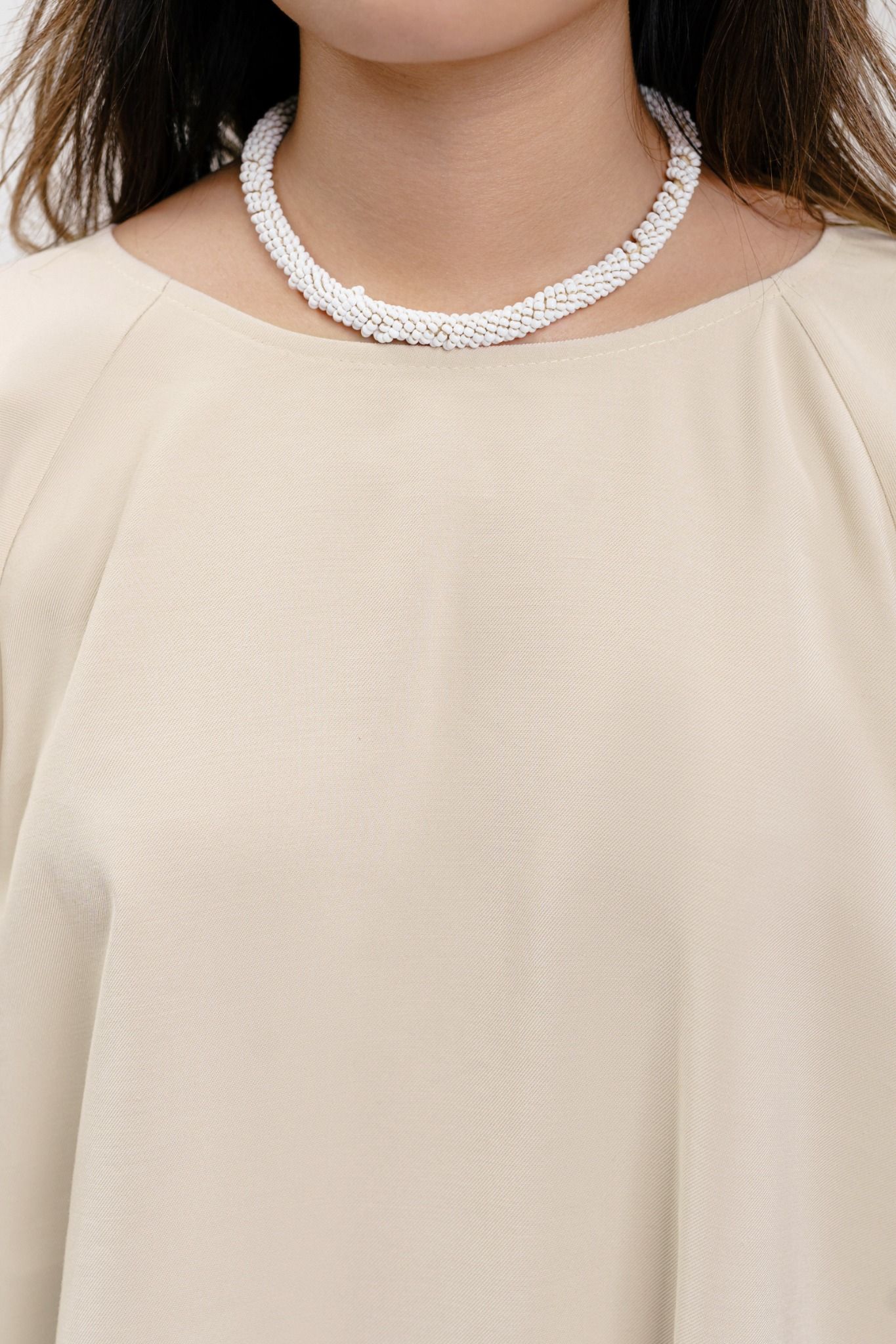  Ivory Round Neck Relaxed Fit Blouse 