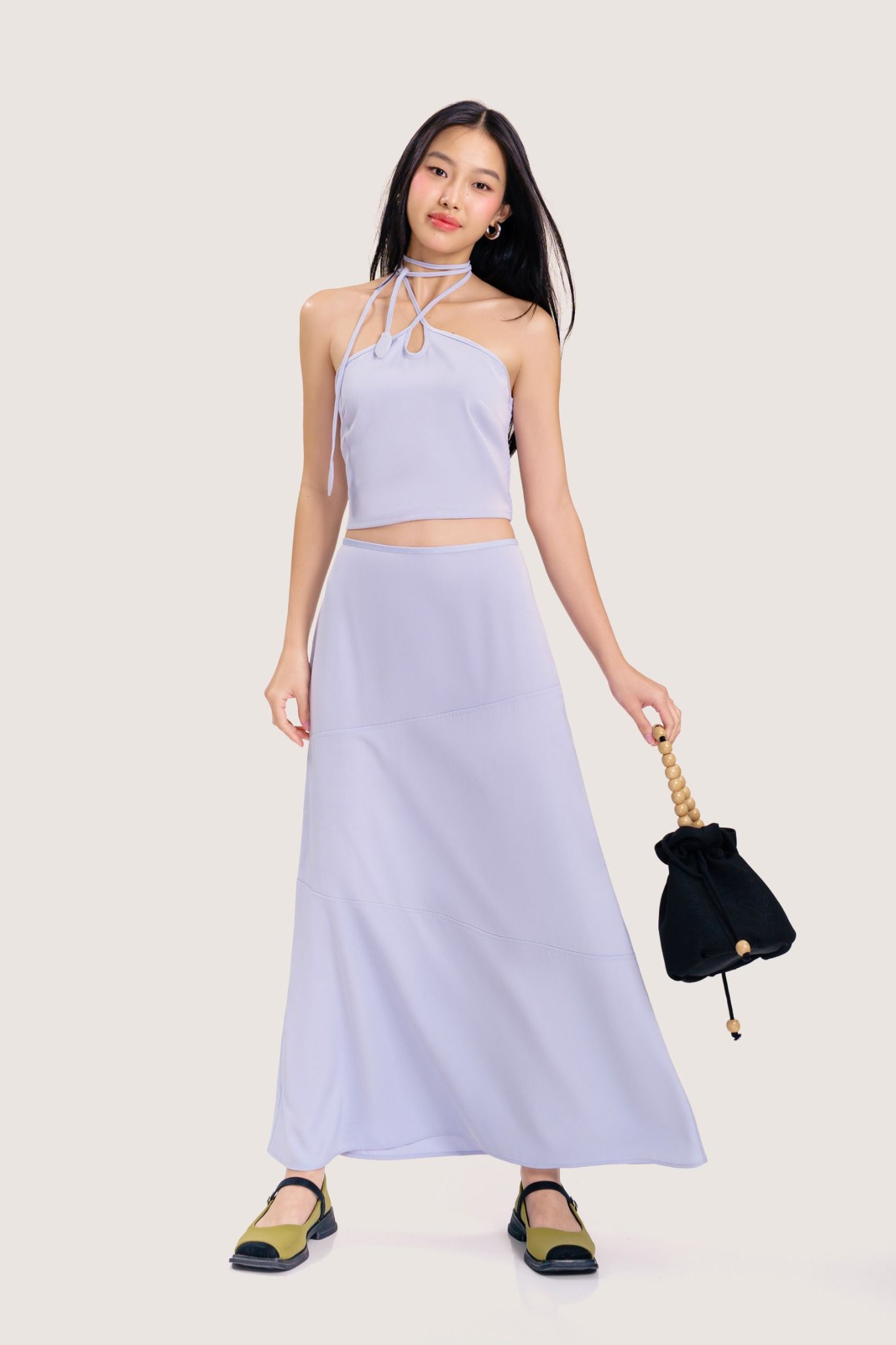  Light Blue Silk Midi Skirt 