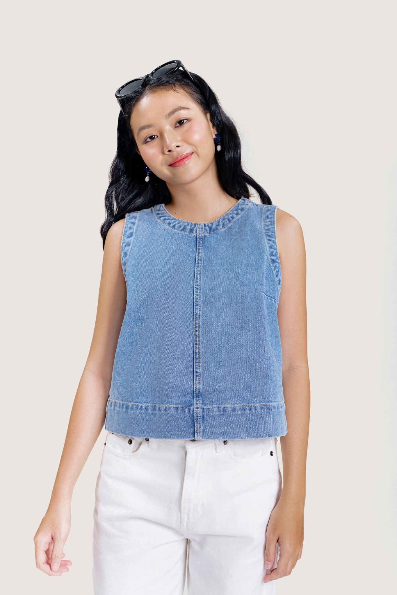  Light Blue Wash Sleeveless Denim Top 